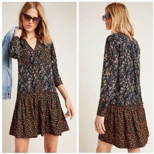 Maeve by Anthropologie Marlie Button Up Floral Tunic Dress Women’s 8 Long Sleeve